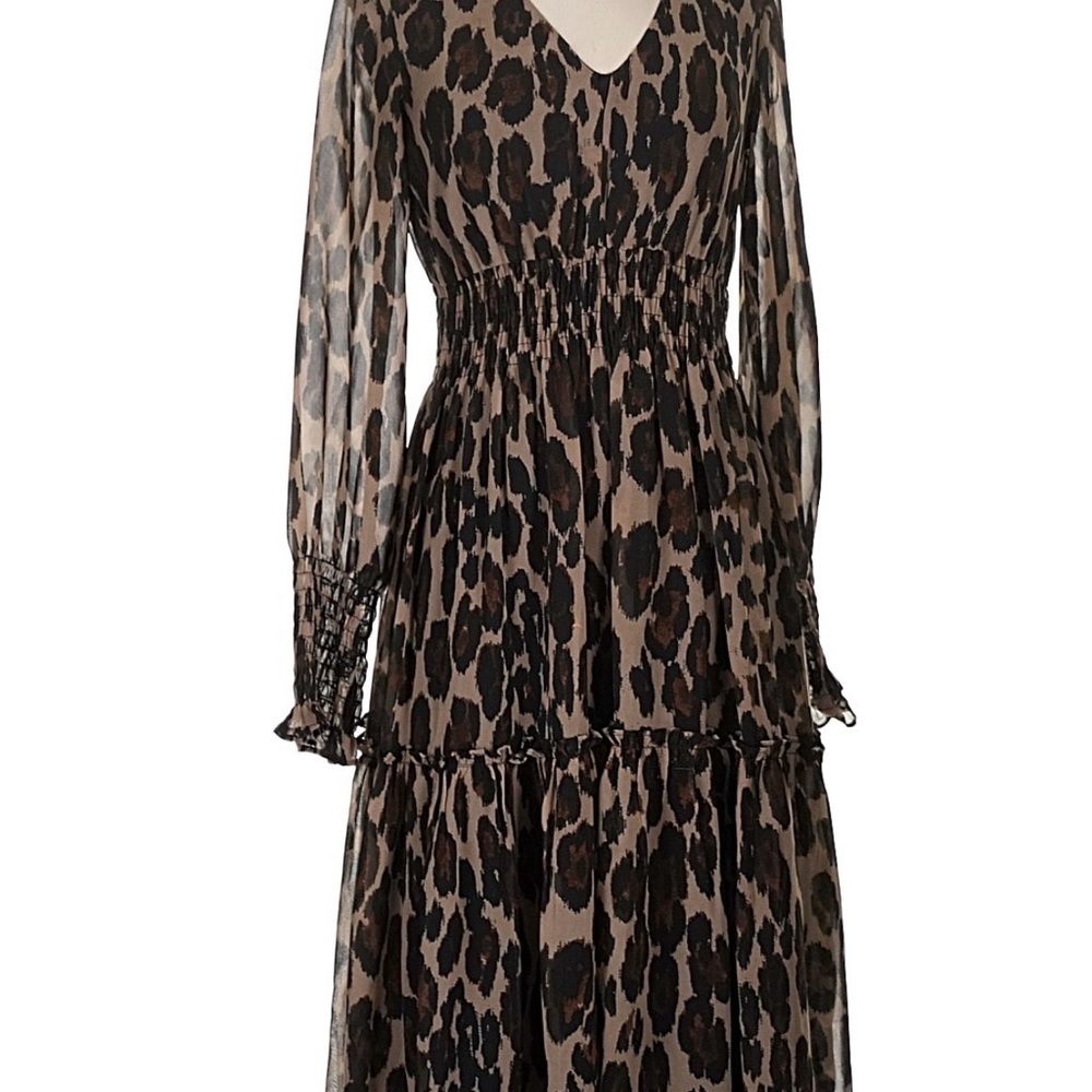 Taylor Long Sleeve Leopard Print Maxi Dress in Black and Tan
